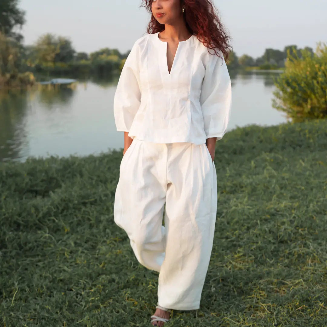 Lucine Linen Barrel Pant. Ethical fashion brands - A slow fashion luxury
