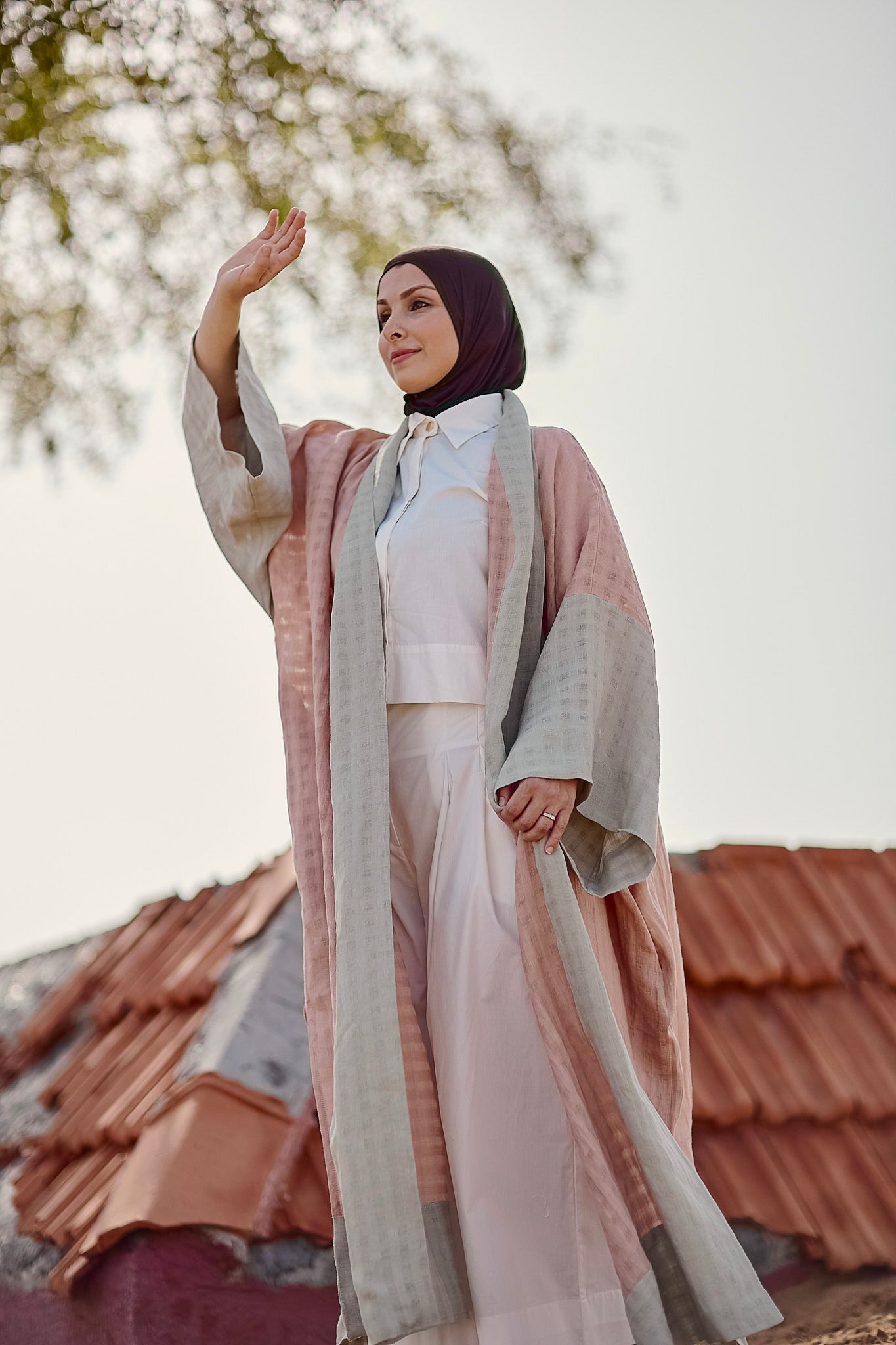 Anya shawl Abaya - Dusty Pink Linen
