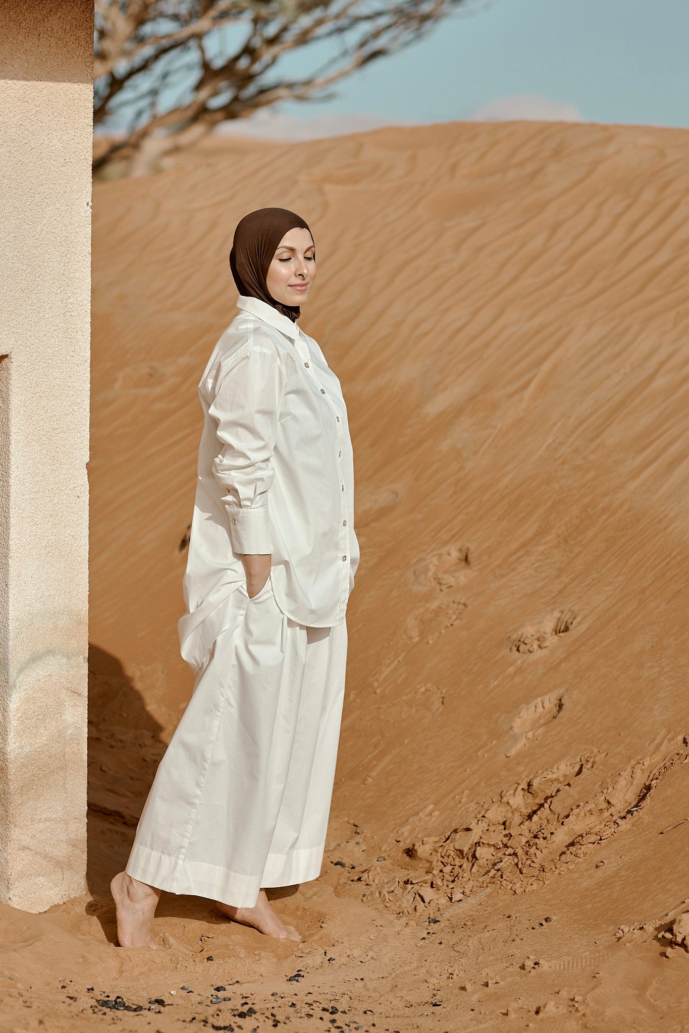 Designed and made in our Dubai . Aali Pants  in GOTS certified organic cotton poplin. Sustainable Fashion.