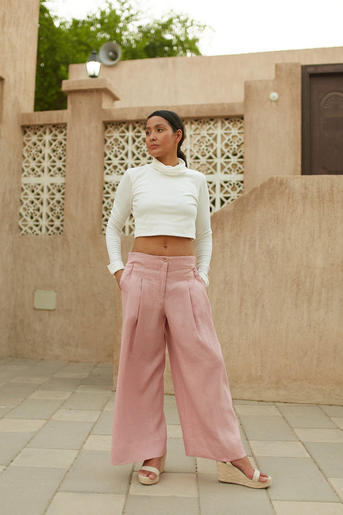 Aji Italian Linen Pants, sustainable women's trousers handmade in Dubai | Sustainably U