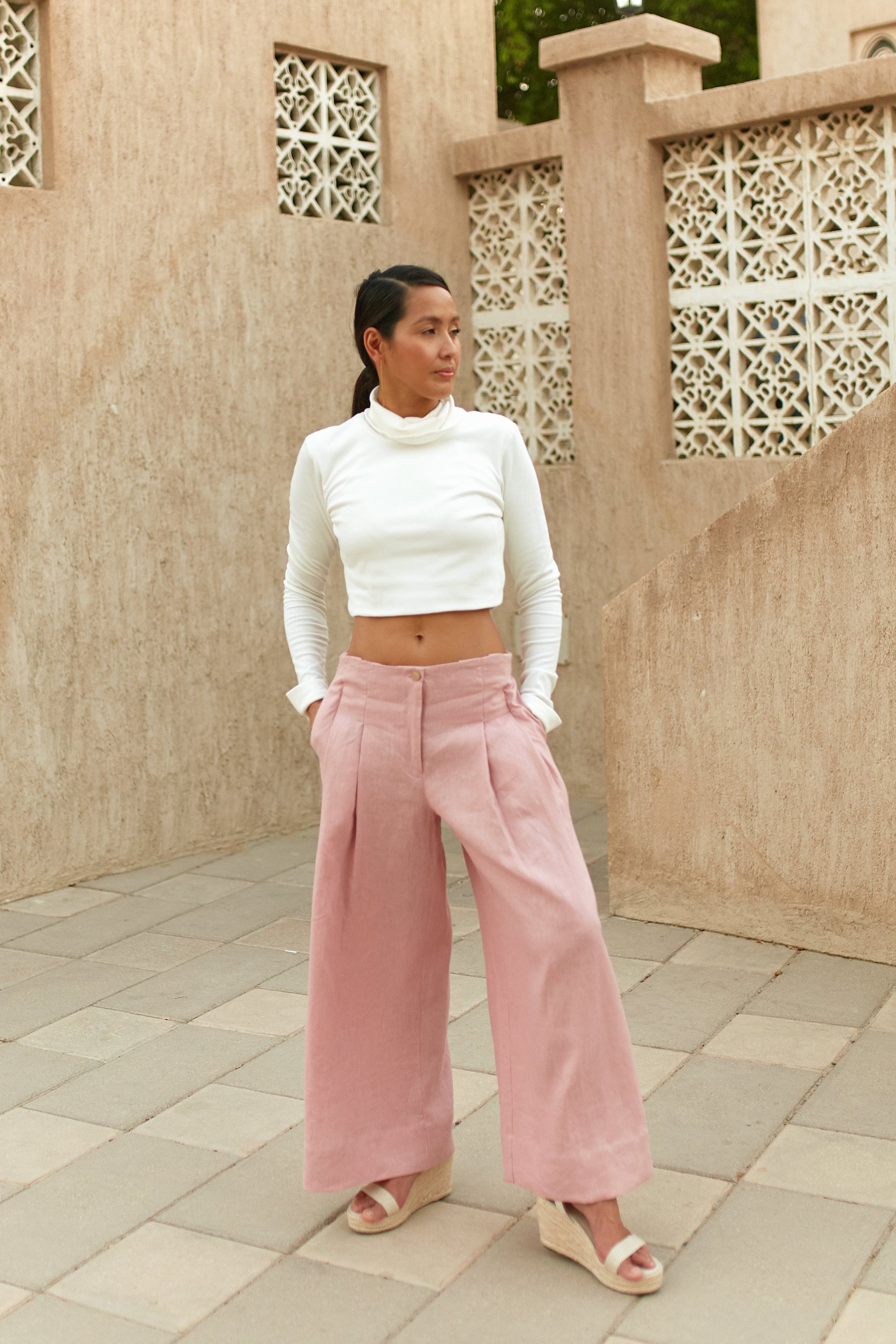 Aji Italian Linen Pants, sustainable women's trousers handmade in Dubai | Sustainably U