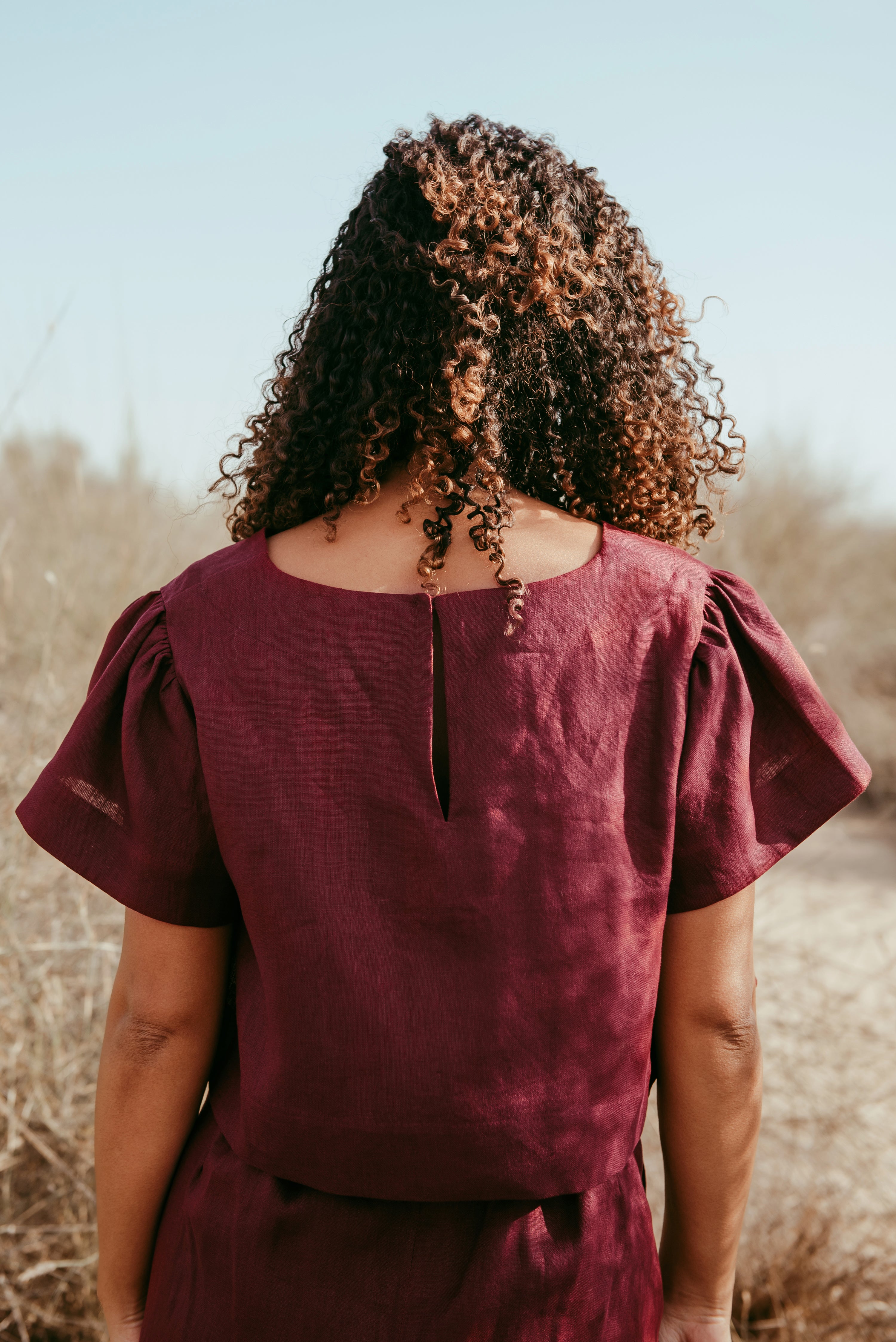Amelia Italian Linen Co-ord Set  Back– Pants & Crop Top in natural linen, handmade in Dubai | Sustainably U