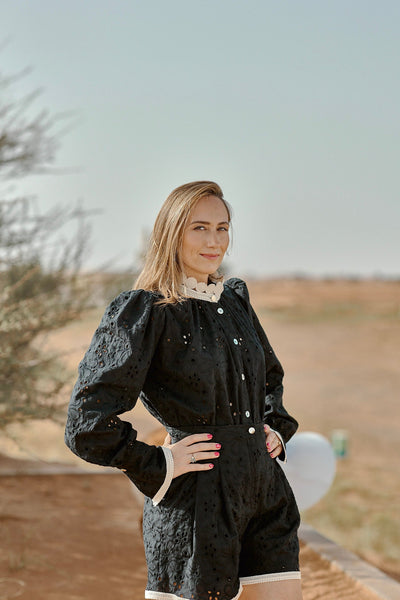 Ashi Co-ord Set in cotton left, sustainable women's fashion handmade in Dubai | Sustainably U
