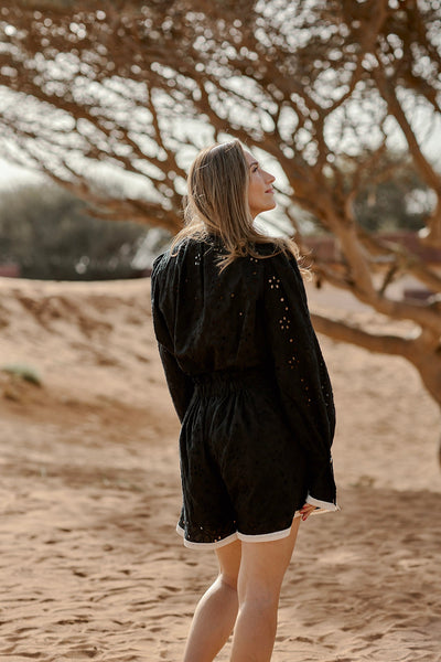 Ashi Co-ord Set in cotton back, sustainable women's fashion handmade in Dubai | Sustainably U