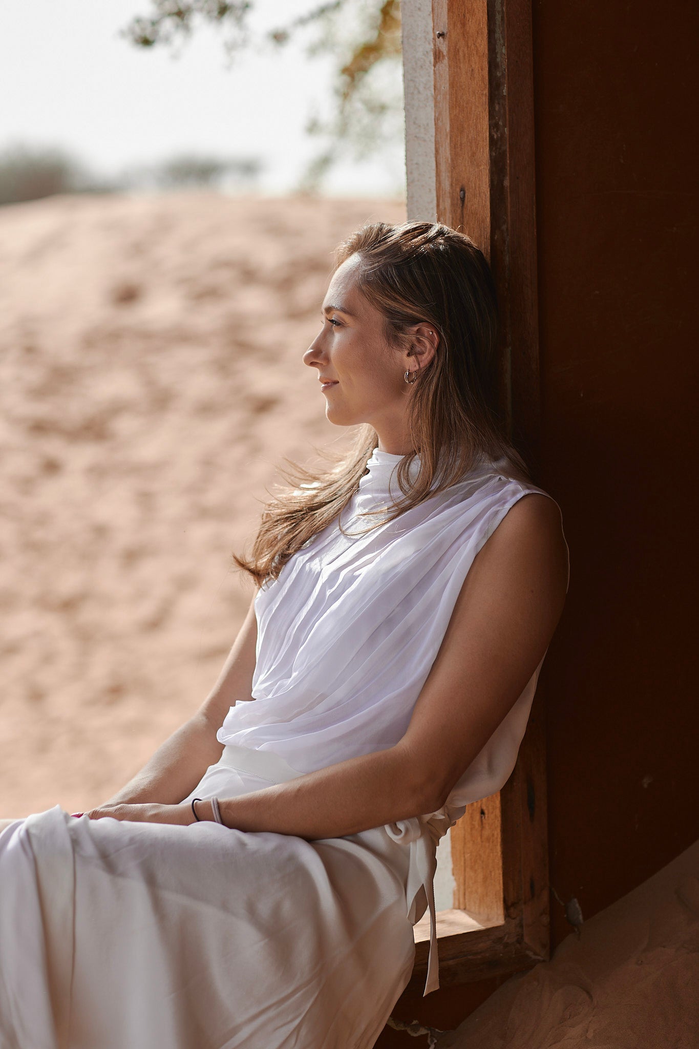Aviva Drap Blouse in Orange fiber sustainable women's top handmade in Dubai | Sustainably U