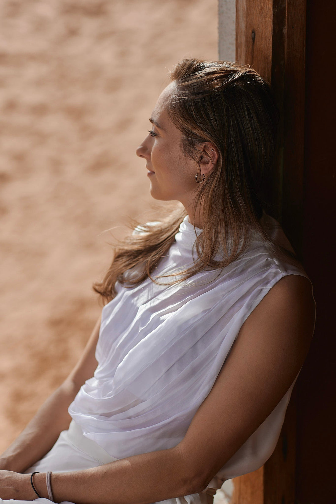 Aviva Drap Blouse in Orange fiber sustainable women's top handmade in Dubai | Sustainably U
