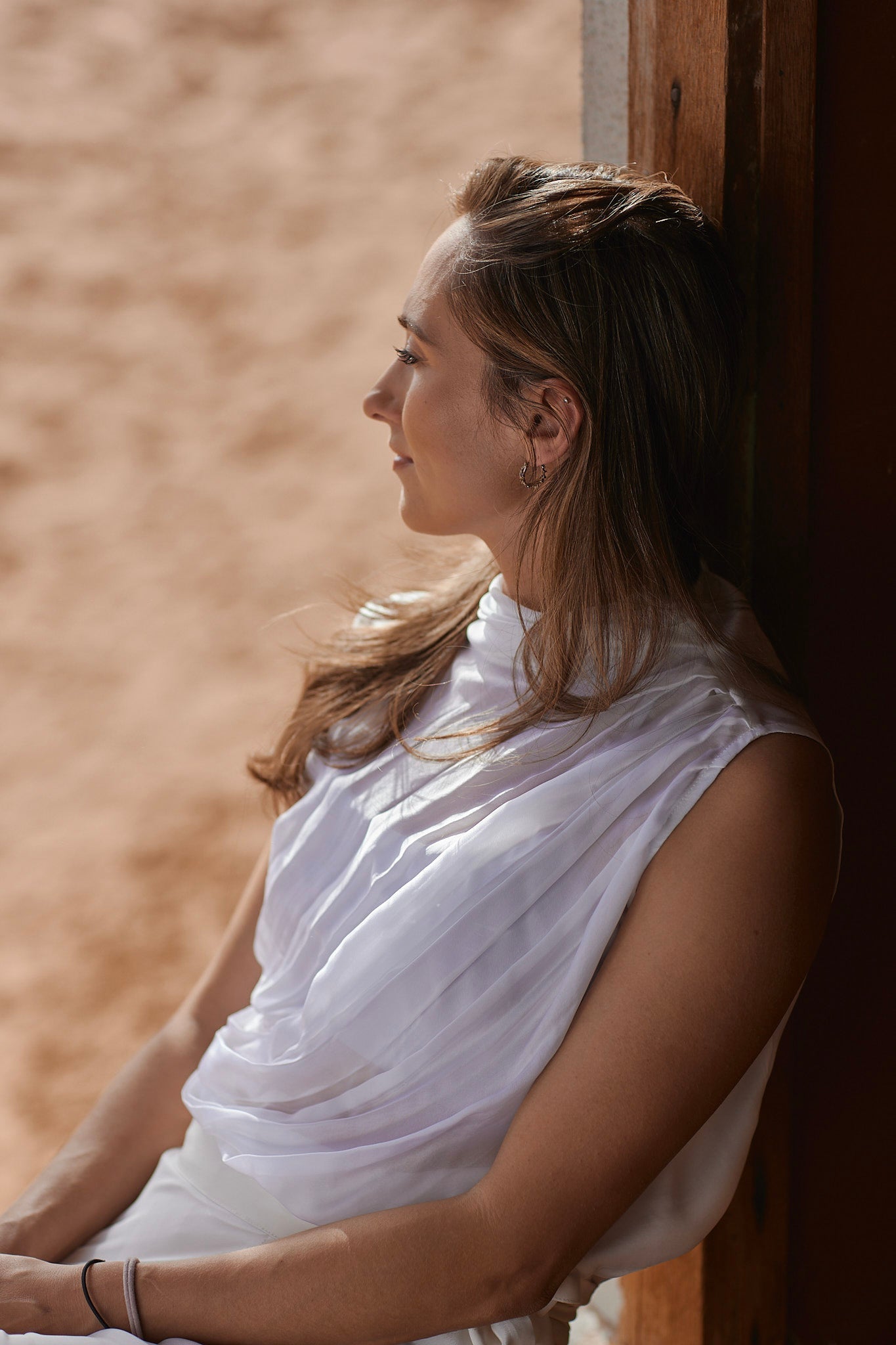 Aviva Drap Blouse in Orange fiber sustainable women's top handmade in Dubai | Sustainably U