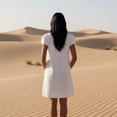 Indhu beige Italian linen dress for women, back view