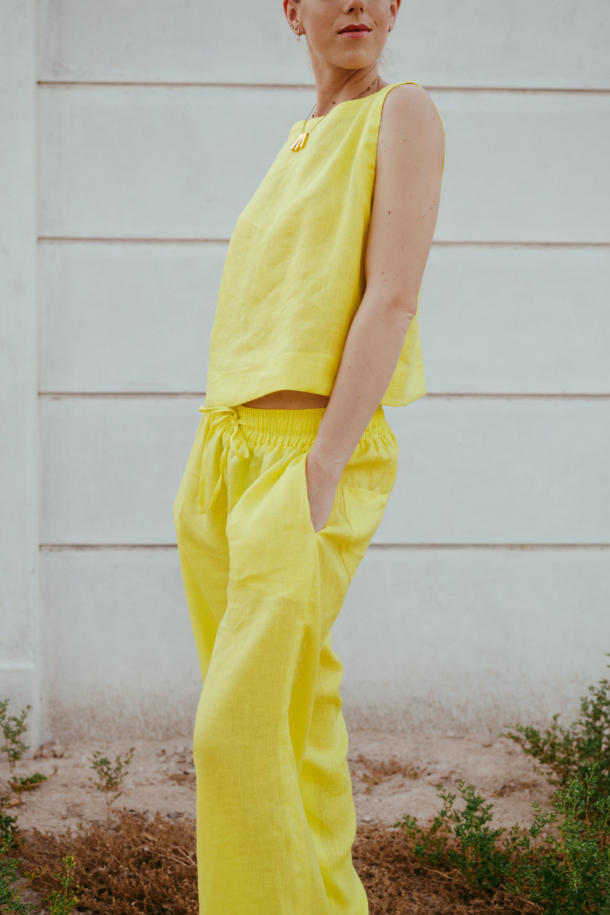 Dahlia Italian linen Pants. Designed and made in Dubai. Sustainably U. Sustainable Fashion. Slow fashion. Ethical brand