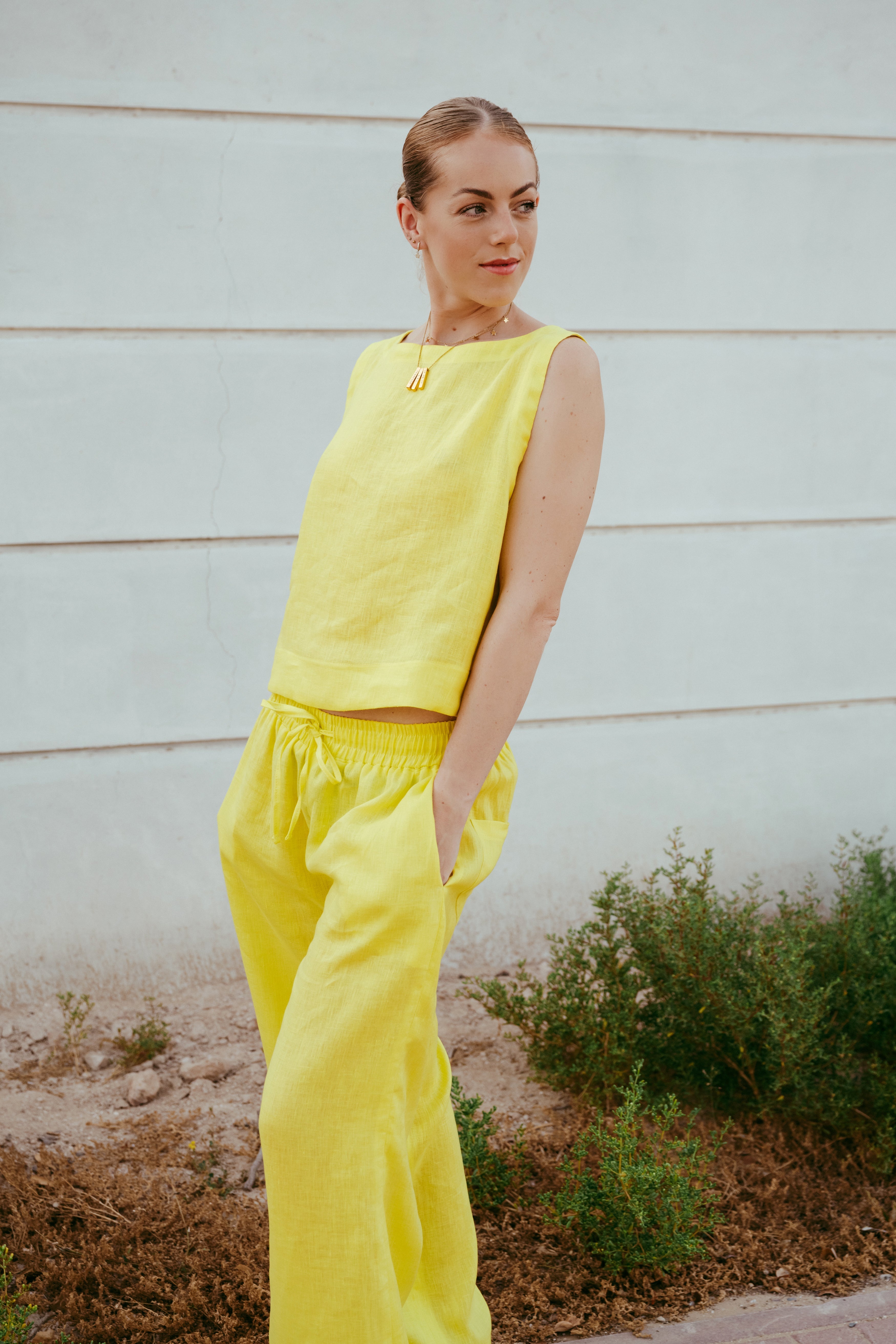 Dahlia Italian linen Pants. Designed and made in Dubai. Sustainably U. Sustainable Fashion. Slow fashion. Ethical brand