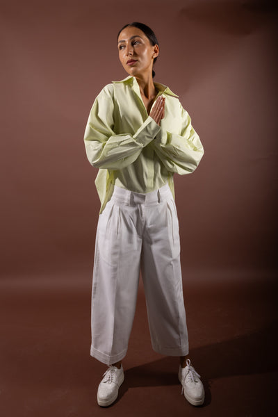 Isla organic cotton shirt showing relaxed oversized silhouette