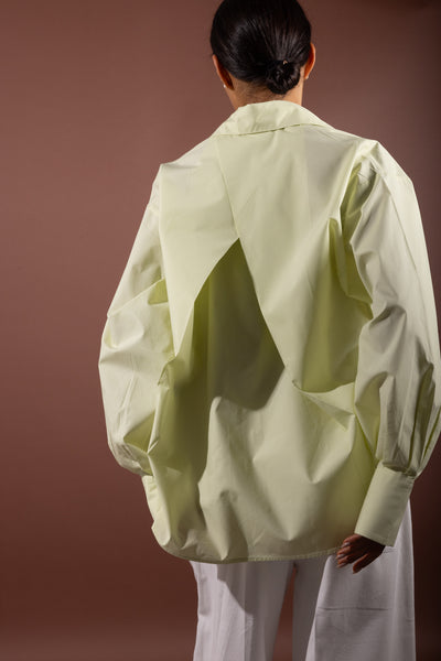 Isla GOTS organic cotton shirt for women in light green the back view.