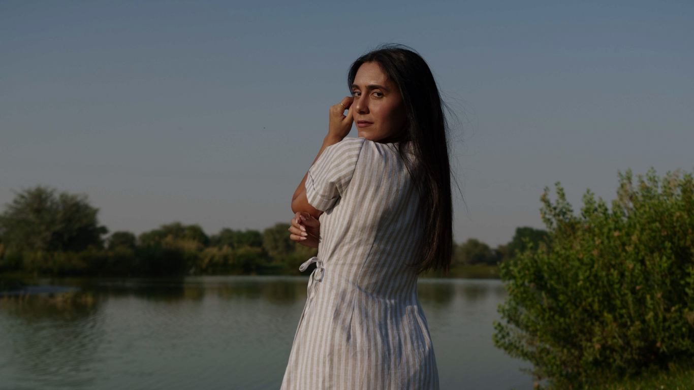 Handmade Italian linen wrap dress. Made in Dubai. Ethical fashion brands. A slow fashion luxury. Sustainable Fashion.