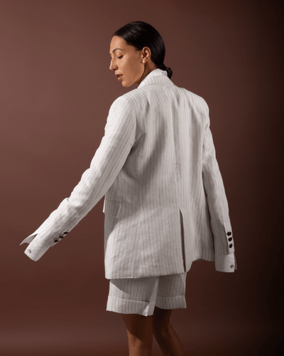 Kaia women's Linen Blazer By Sustainably U is custom made in  Dubai. Sustainable Fashion. Ethical Brand. slow Fashio