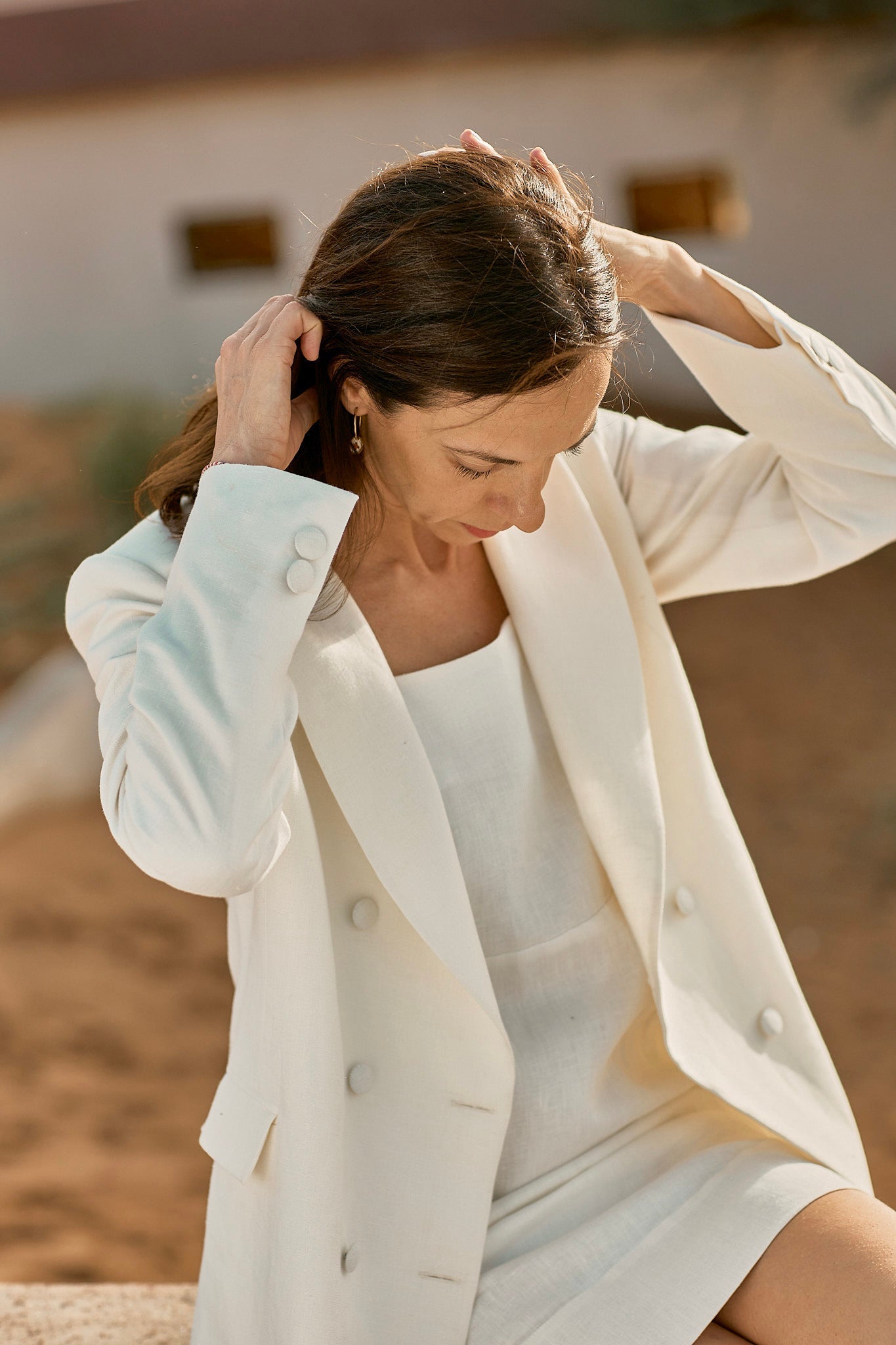 Sustainably U custom made Italian Linen Double-Breasted Tailored Blazer