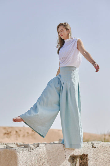 Latifa Palazzo Linen Pants | Sustainably U | Thoughtfully designed as part of our commitment to sustainable fashion and the values of modern ethical fashion brands