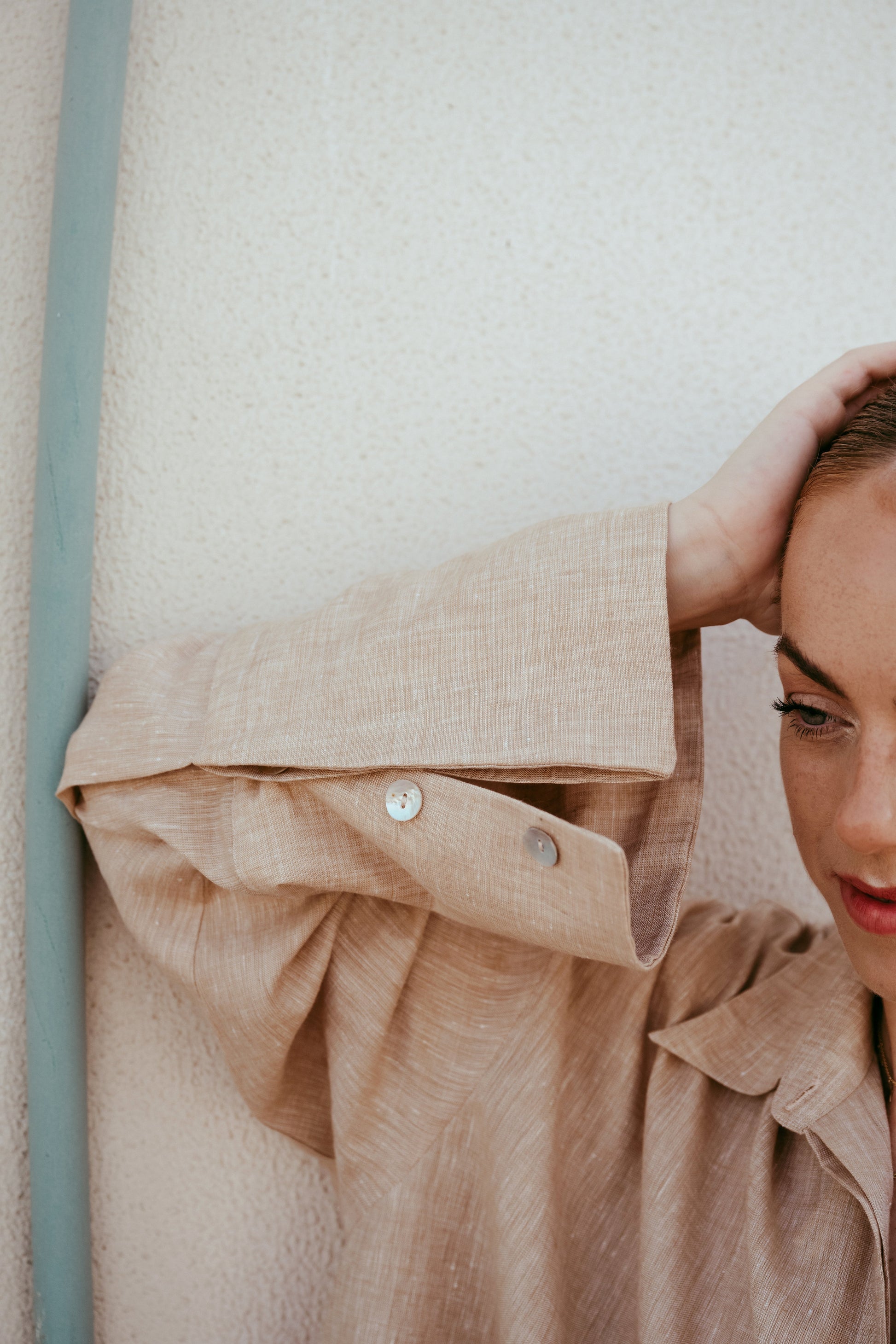 Long broad Sleeve Italian Linen Shirt Dubai | Sustainable Slow Fashion Ethical Brand | Relaxed Button Down