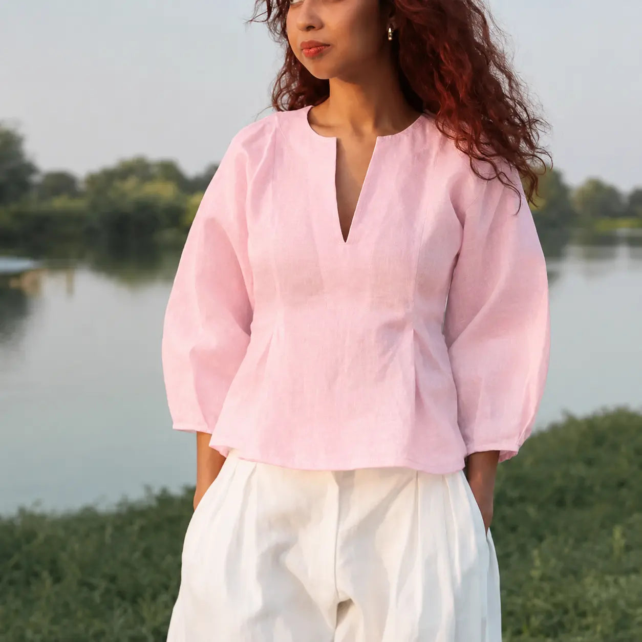 Lucine balloon sleeve Linen Blouse-Ethical fashion brands - A slow fashion luxury