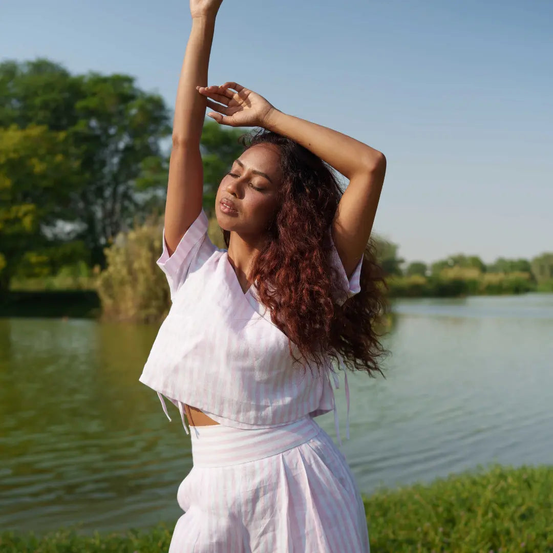 The Luna Blouse is effortless elegance in its purest form. Crafted from Organic Linen.