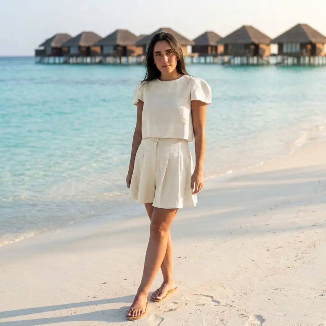 Brown Mahnaz Italian Linen Shorts | SustainablyU | slow fashion