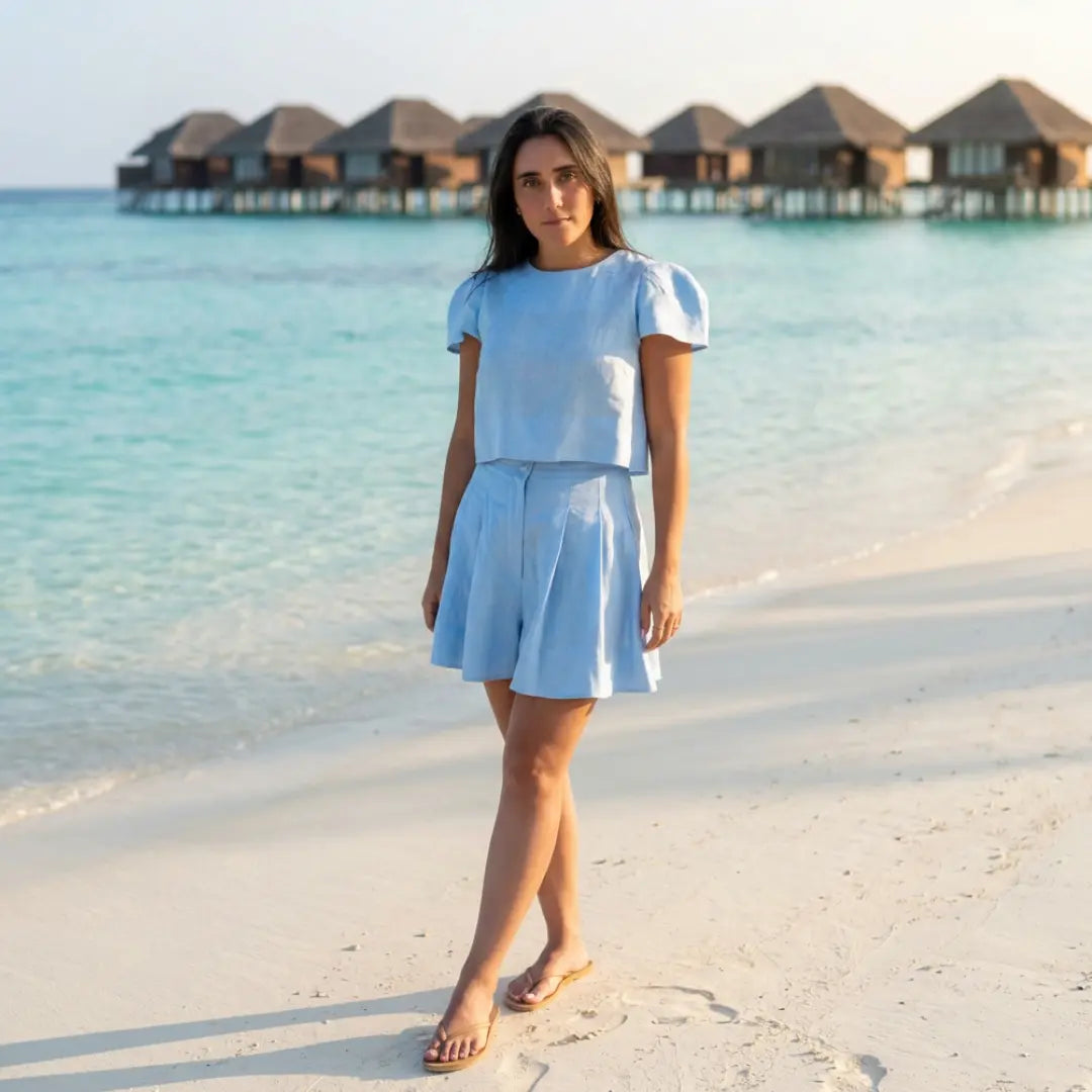 Sky Blue Mahnaz Italian Linen Shorts | SustainablyU | slow fashion