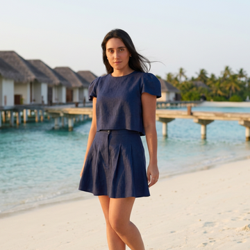 Mahnaz Italian Linen Short Set | navy blue | Sustainably U