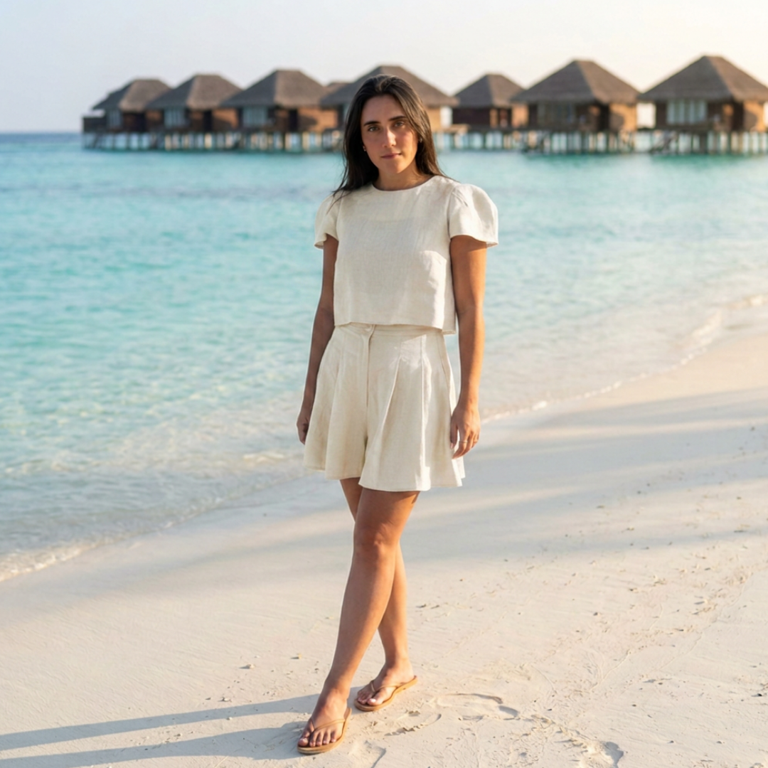Mahnaz Italian Linen Short Set | off white | Sustainably U