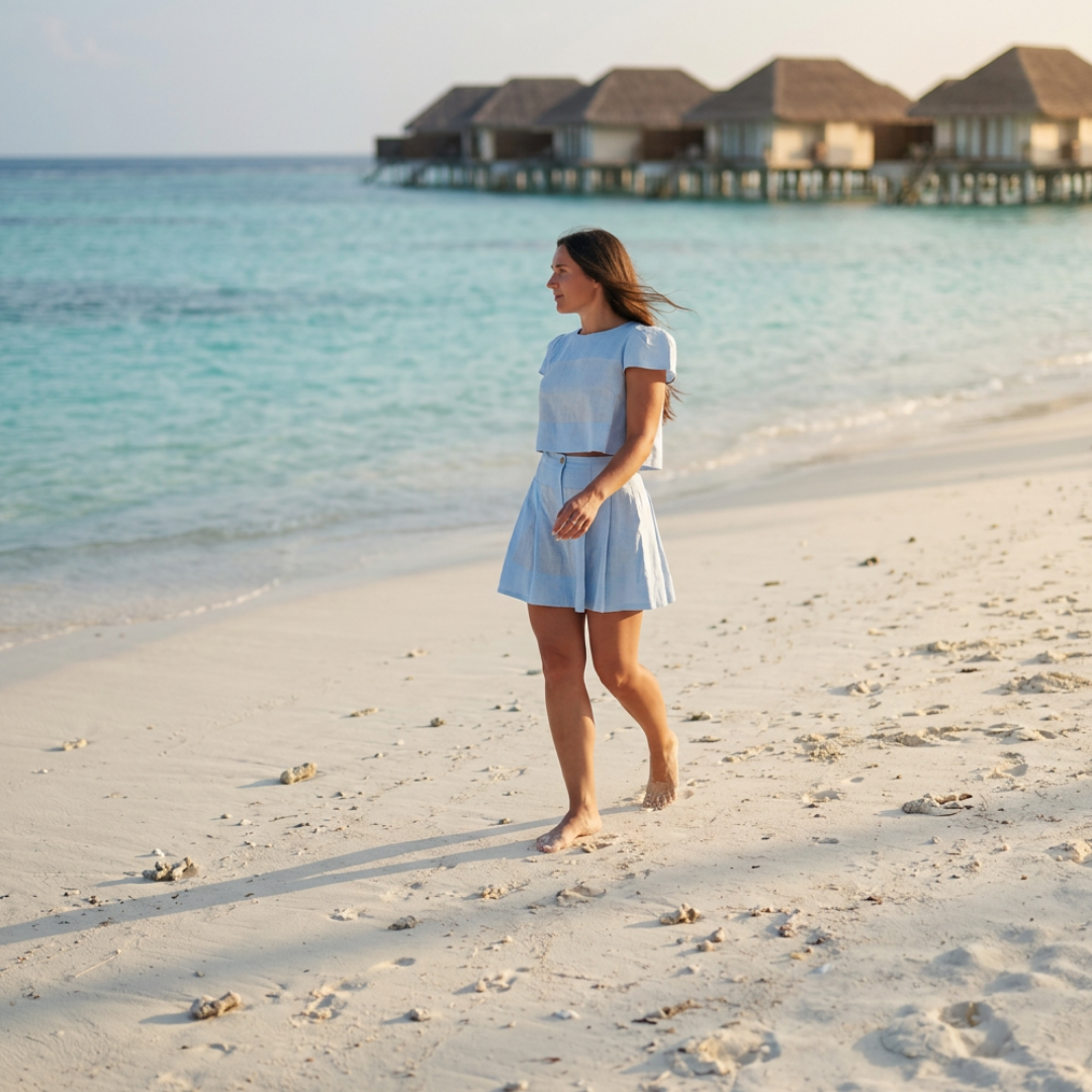 sky blue Mahnaz Italian Linen Shorts set | SustainablyU | slow fashion
