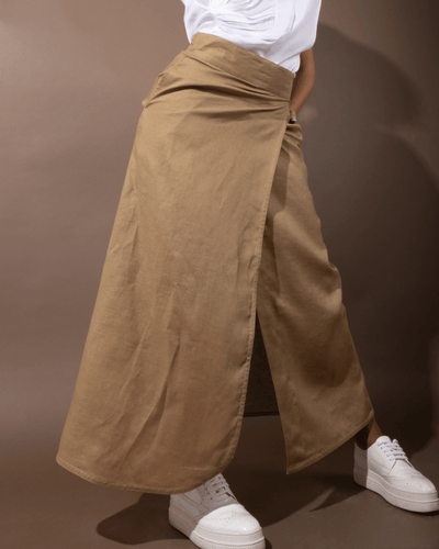 Designed and made in our Dubai studio.Linen wrap skirt. sustainable fashion. Ethical fashion brands.