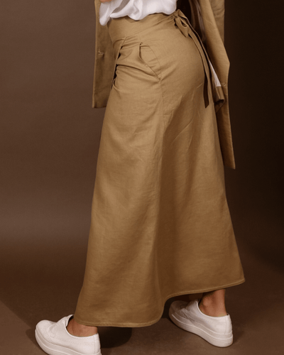 Designed and made in our Dubai studio.Linen wrap skirt. sustainable fashion. Ethical fashion brands.
