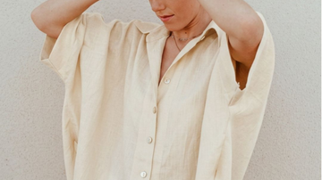 beige ORGANIC LINEN button-up shirt BY SUSTAINABLY U |  SLOW FASHION