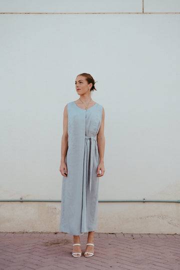 Shobu linen jumpsuit for women in sky blue, made in Dubai