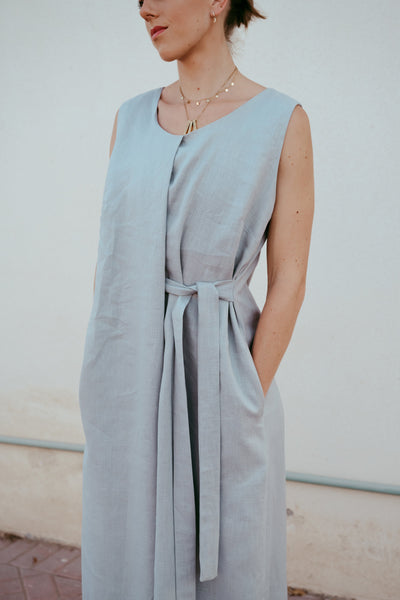 Sky blue Shobu linen jumpsuit with sleeveless round-neck design