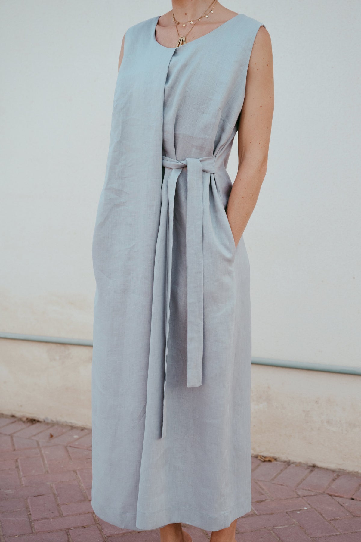 Shobu women's linen jumpsuit in sky blue with relaxed straight-leg fit