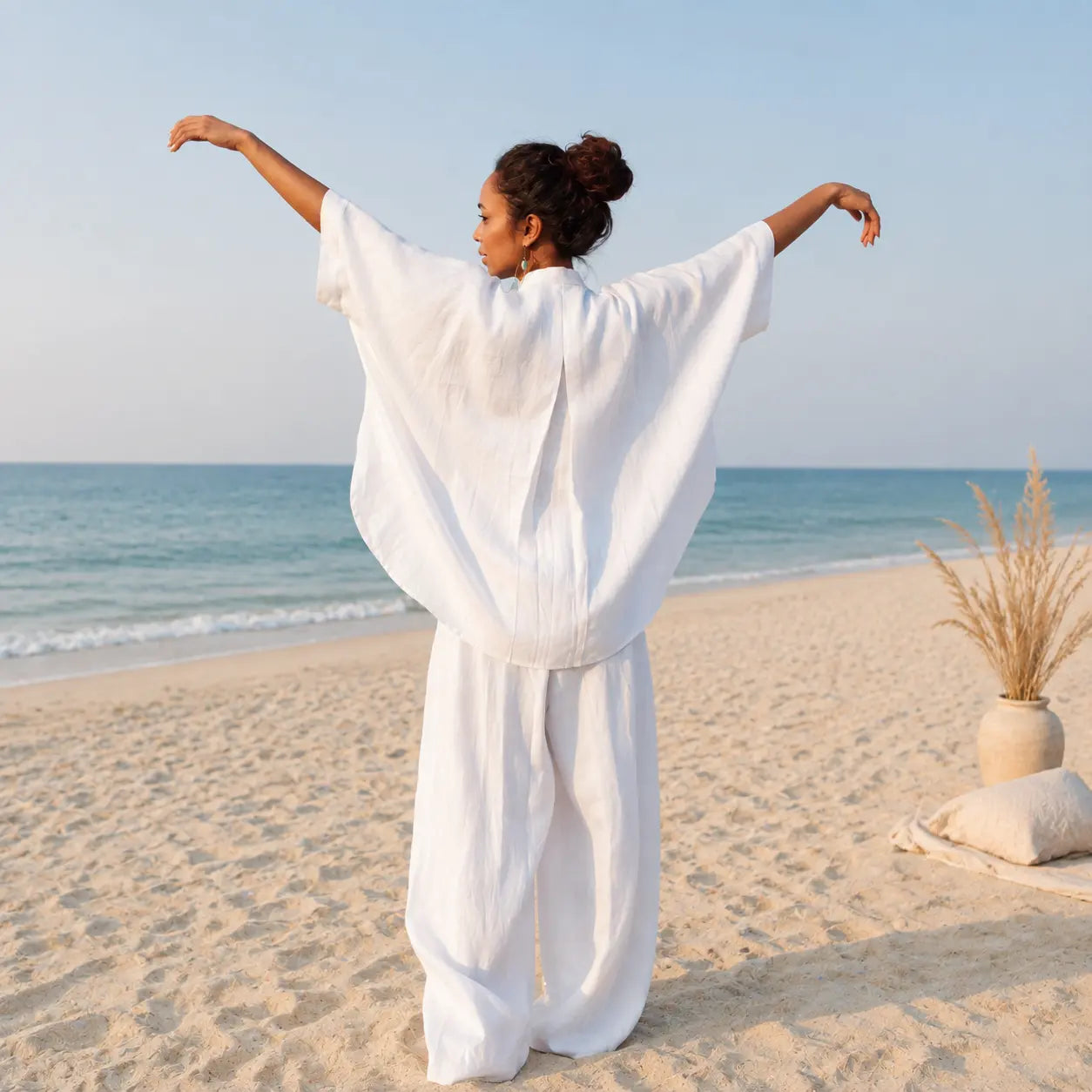 Soft Hemp Trousers and shirt set. Mid-waist with an elasticated waistband.sustainable fashion