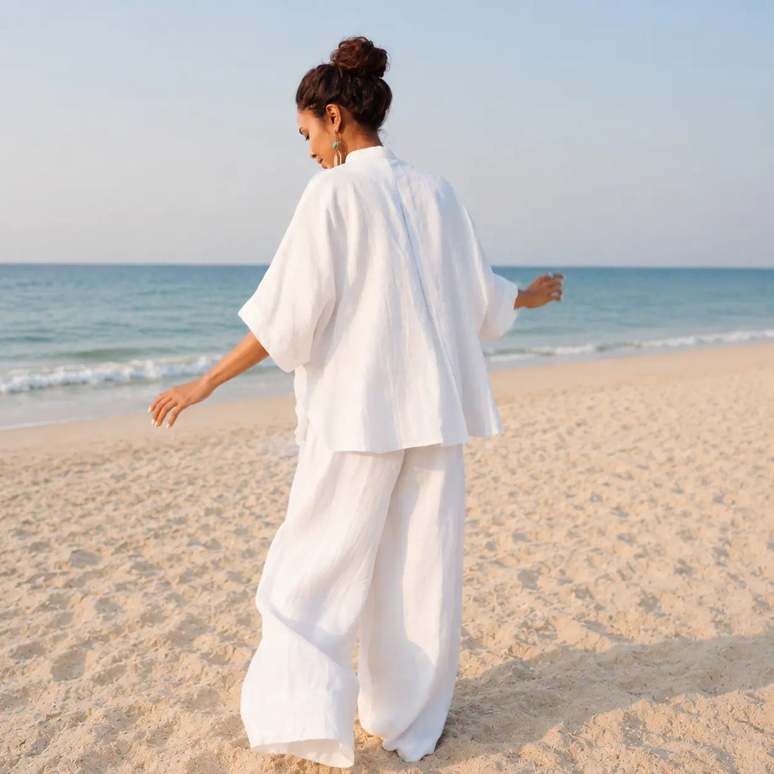 Soft Hemp Trousers and shirt set. Mid-waist with an elasticated waistband.sustainable fashion