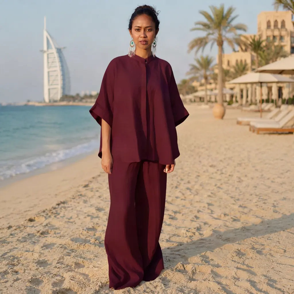 Soft Hemp Trousers and shirt set. Mid-waist with an elasticated waistband.sustainable fashion