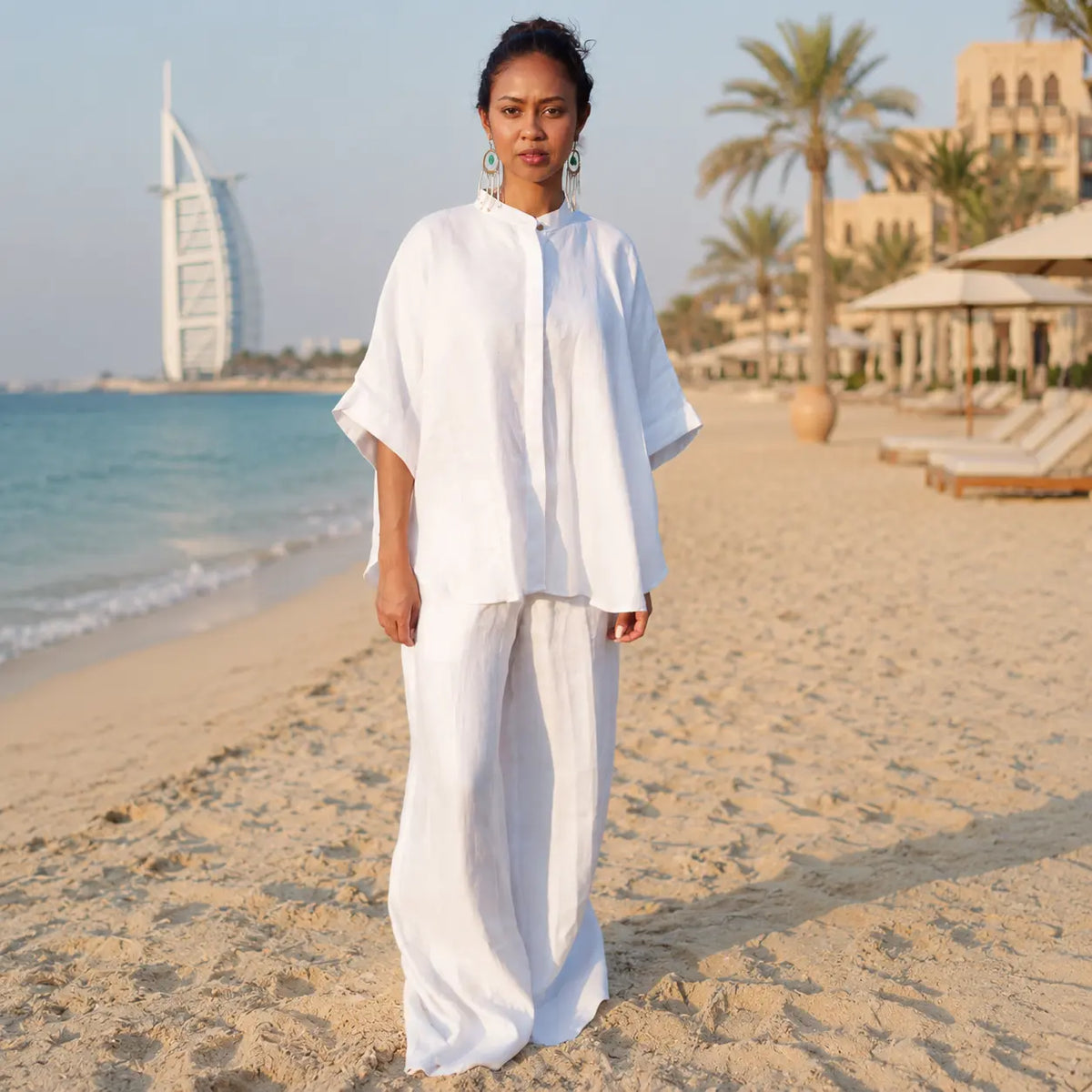 Mahina off-white Italian linen set with palazzo pants