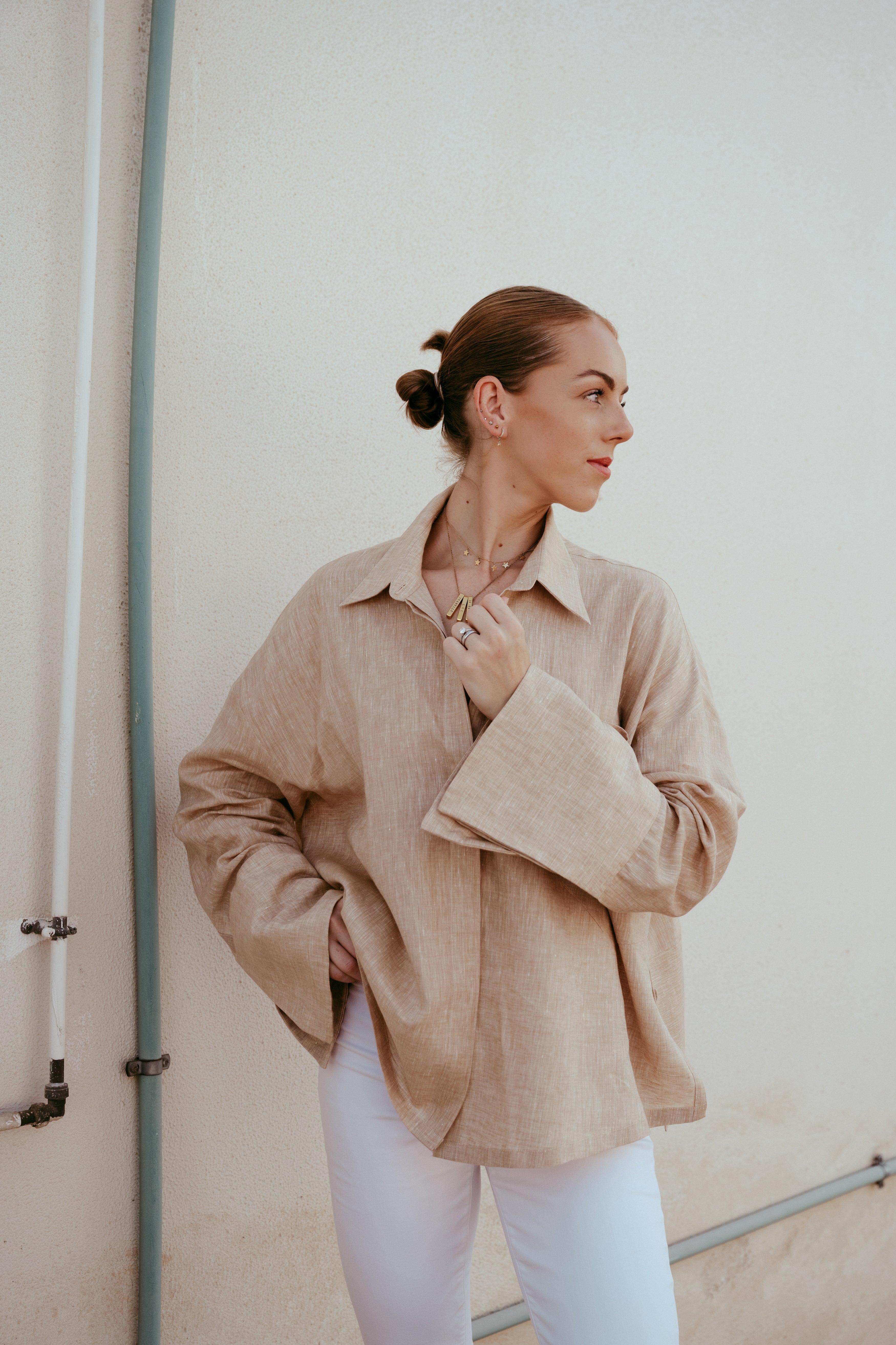 Long broad Sleeve Italian Linen Shirt Dubai | Sustainable Slow Fashion Ethical Brand | Relaxed Button Down
