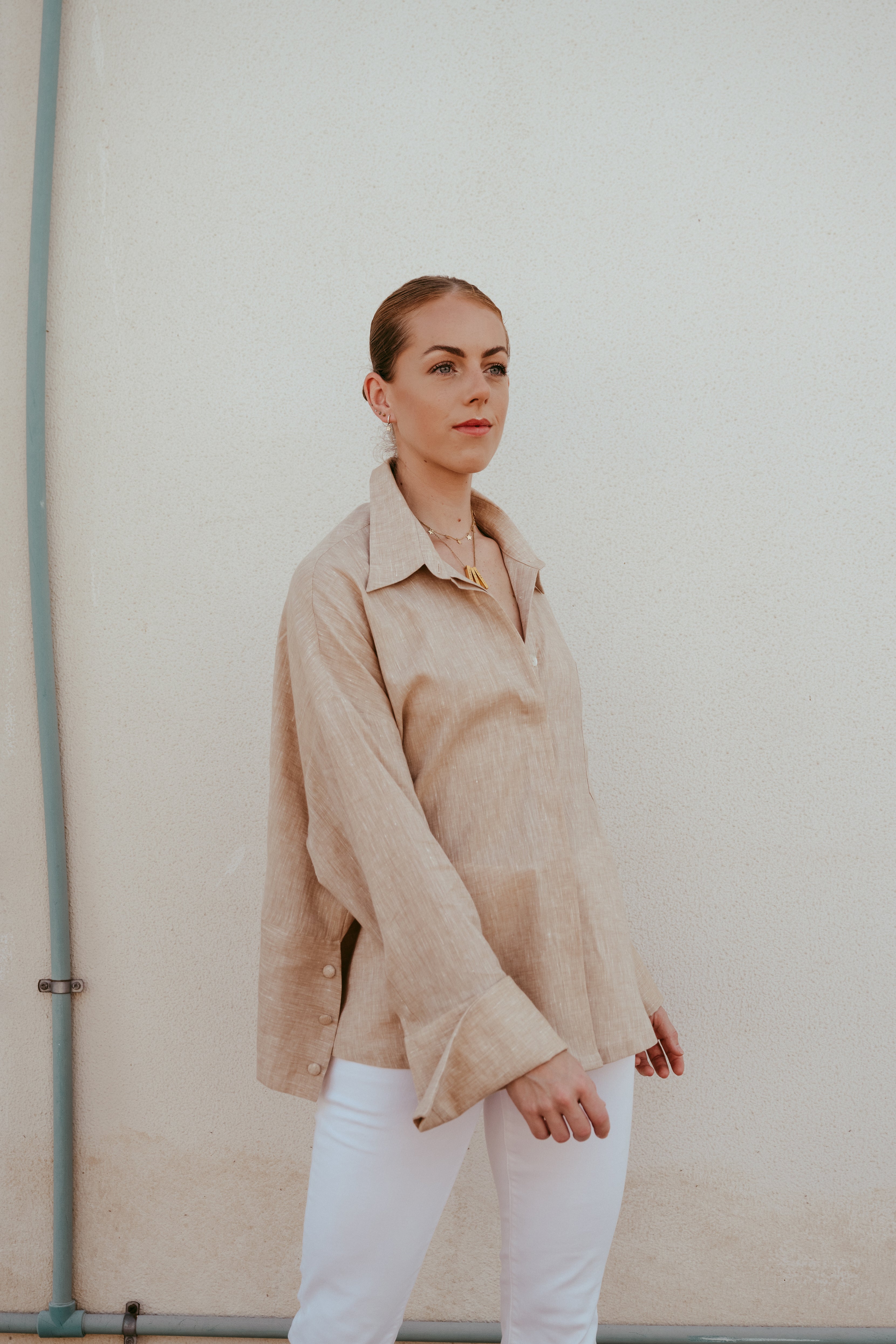 Long broad Sleeve Italian Linen Shirt Dubai | Sustainable Slow Fashion Ethical Brand | Relaxed Button Down
