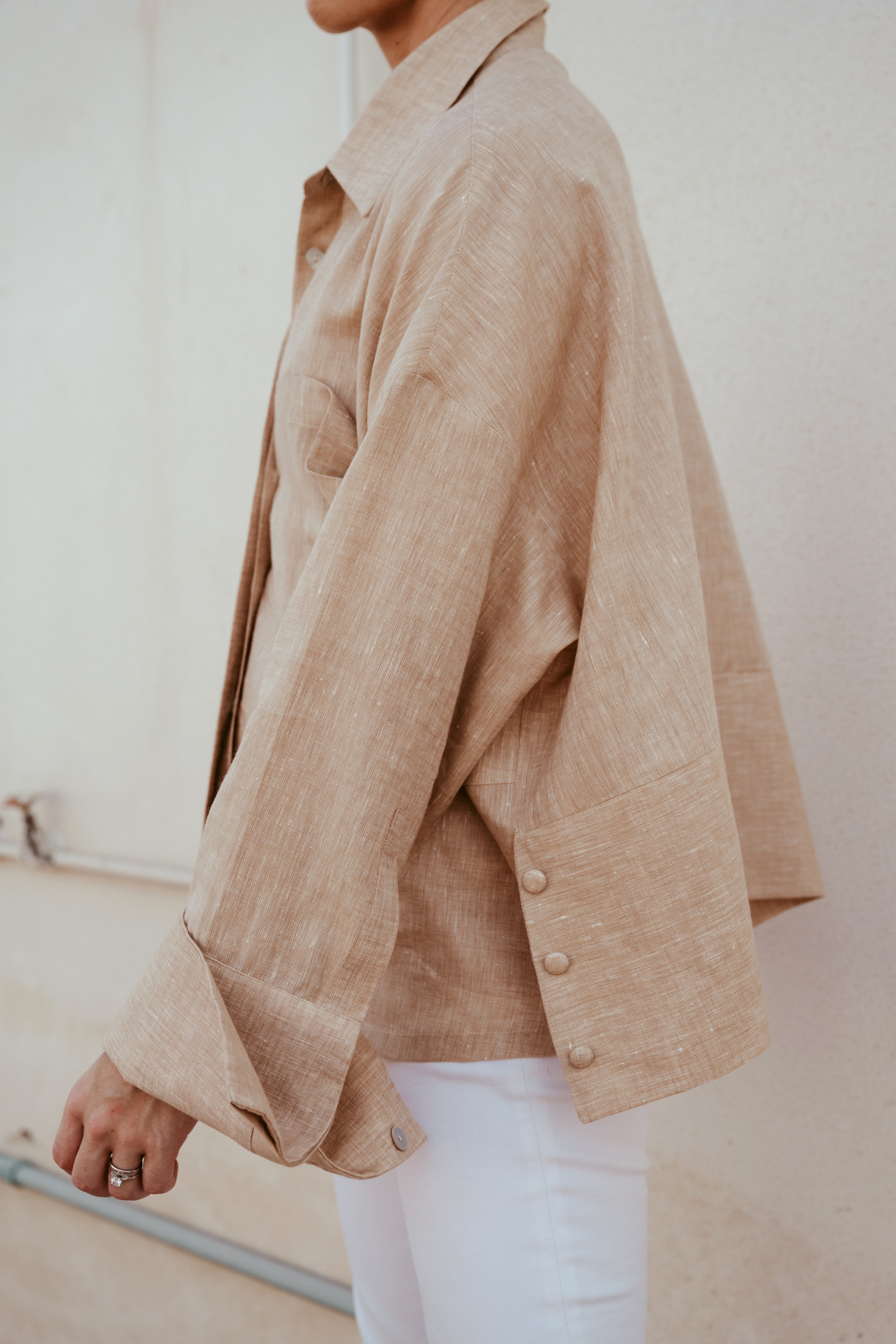 Iris Long broad Sleeve Italian Linen Shirt Dubai | Sustainable Slow Fashion Ethical Brand | Relaxed Button Down