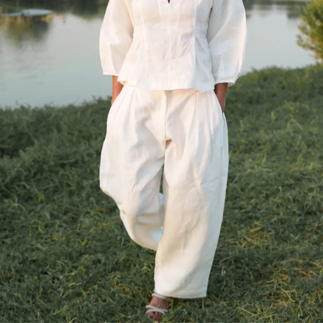 Lucine Linen Barrel Pant. Ethical fashion brands - A slow fashion luxury