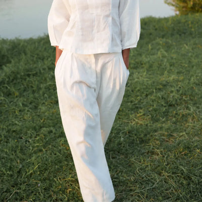 Off-white Lucine linen barrel pants – front view