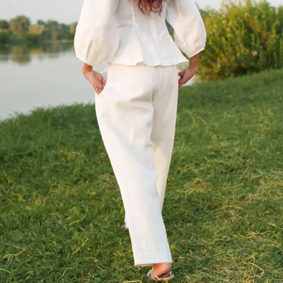 Lucine off-white barrel-leg linen trousers – Sustainably U Dubai