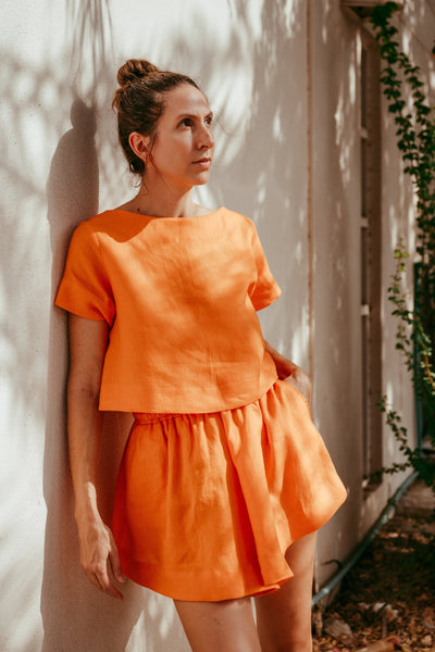 Ume Italian linen short set made in Dubai. Ethical fashion brands. A slow fashion luxury.