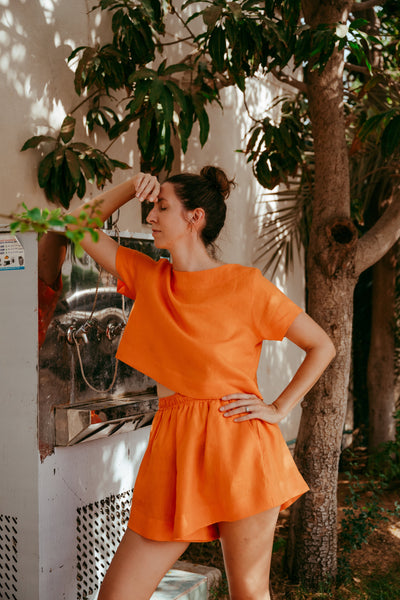 Ume Italian linen short set made in Dubai. Ethical fashion brands. A slow fashion luxury.