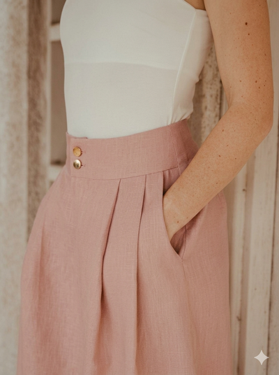 Poppy wide-leg linen pants in dusty Pink front detail