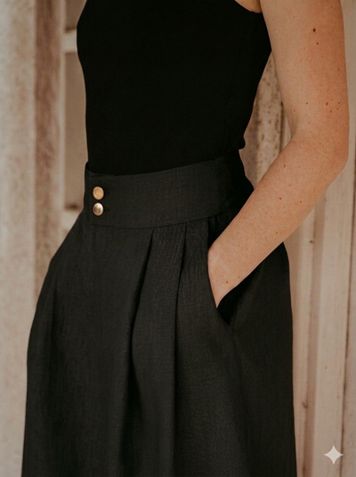 Ethical fashion brands. Beige Italian linen high waist pants  - A slow fashion luxury