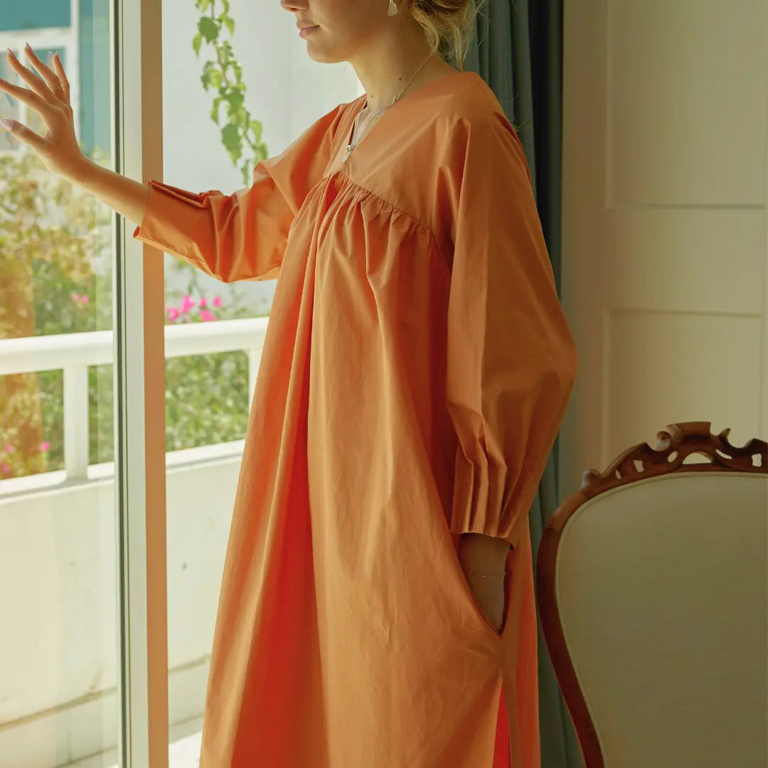 Sustainably U quarter-sleeve free-flowing dress.Slow fashion