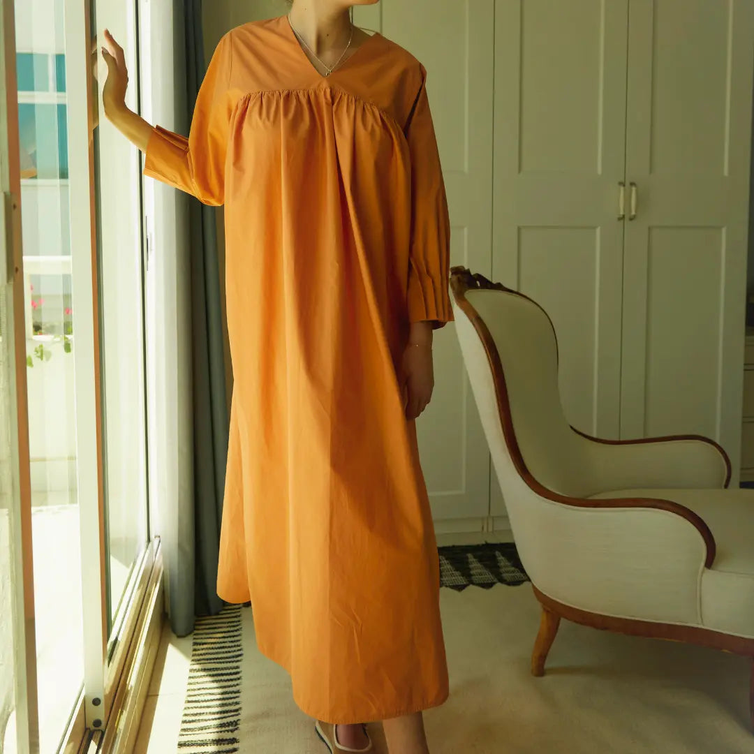 Sustainably U quarter-sleeve free-flowing dress.Slow fashion